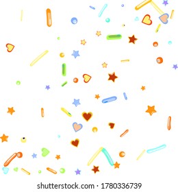 Sprinkles grainy. Cupcake donuts, dessert, sugar, bakery background. Sweet confetti on white chocolate glaze background. Vector Illustration sprinkles holiday designs, party, birthday, invitation.