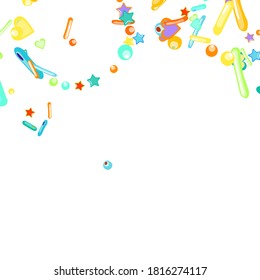 Sprinkles grainy. Cupcake donuts, dessert, sugar, bakery background. Sweet confetti on white chocolate glaze background. Vector Illustration sprinkles holiday designs, party, birthday, invitation.