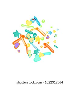 Sprinkles grainy. Cupcake donuts, dessert, sugar, bakery background. Sweet confetti on white chocolate glaze background. Vector Illustration sprinkles holiday designs, party, birthday, invitation.