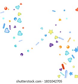 Sprinkles grainy. Cupcake donuts, dessert, sugar, bakery background. Sweet confetti on white chocolate glaze background. Vector Illustration sprinkles holiday designs, party, birthday, invitation.
