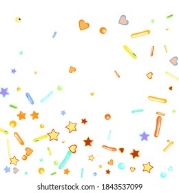 Sprinkles grainy. Cupcake donuts, dessert, sugar, bakery background. Sweet confetti on white chocolate glaze background. Vector Illustration sprinkles holiday designs, party, birthday, invitation.