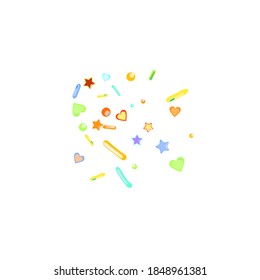 Sprinkles grainy. Cupcake donuts, dessert, sugar, bakery background. Sweet confetti on white chocolate glaze background. Vector Illustration sprinkles holiday designs, party, birthday, invitation.