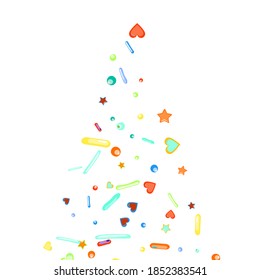 Sprinkles grainy. Cupcake donuts, dessert, sugar, bakery background. Sweet confetti on white chocolate glaze background. Vector Illustration sprinkles holiday designs, party, birthday, invitation.