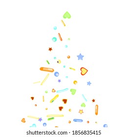 Sprinkles grainy. Cupcake donuts, dessert, sugar, bakery background. Sweet confetti on white chocolate glaze background. Vector Illustration sprinkles holiday designs, party, birthday, invitation.