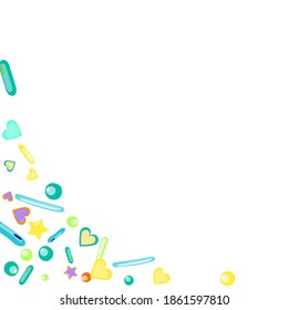 Sprinkles grainy. Cupcake donuts, dessert, sugar, bakery background. Sweet confetti on white chocolate glaze background. Vector Illustration sprinkles holiday designs, party, birthday, invitation.