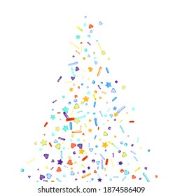 Sprinkles grainy. Cupcake donuts, dessert, sugar, bakery background. Sweet confetti on white chocolate glaze background. Vector Illustration sprinkles holiday designs, party, birthday, invitation.