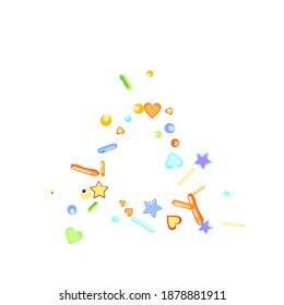 Sprinkles grainy. Cupcake donuts, dessert, sugar, bakery background. Sweet confetti on white chocolate glaze background. Vector Illustration sprinkles holiday designs, party, birthday, invitation.