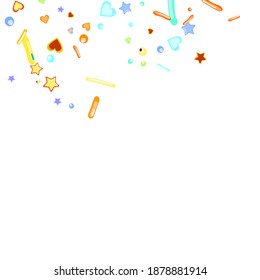 Sprinkles grainy. Cupcake donuts, dessert, sugar, bakery background. Sweet confetti on white chocolate glaze background. Vector Illustration sprinkles holiday designs, party, birthday, invitation.