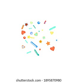 Sprinkles grainy. Cupcake donuts, dessert, sugar, bakery background. Sweet confetti on white chocolate glaze background. Vector Illustration sprinkles holiday designs, party, birthday, invitation.
