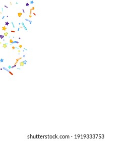 Sprinkles grainy. Cupcake donuts, dessert, sugar, bakery background. Sweet confetti on white chocolate glaze background. Vector Illustration sprinkles holiday designs, party, birthday, invitation.