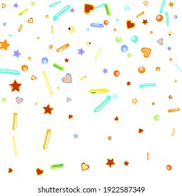 Sprinkles grainy. Cupcake donuts, dessert, sugar, bakery background. Sweet confetti on white chocolate glaze background. Vector Illustration sprinkles holiday designs, party, birthday, invitation.