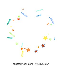 Sprinkles grainy. Cupcake donuts, dessert, sugar, bakery background. Sweet confetti on white chocolate glaze background. Vector Illustration sprinkles holiday designs, party, birthday, invitation.