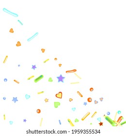 Sprinkles grainy. Cupcake donuts, dessert, sugar, bakery background. Sweet confetti on white chocolate glaze background. Vector Illustration sprinkles holiday designs, party, birthday, invitation.