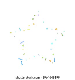 Sprinkles grainy. Cupcake donuts, dessert, sugar, bakery background. Sweet confetti on white chocolate glaze background. Vector Illustration sprinkles holiday designs, party, birthday, invitation.