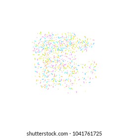 Sprinkles grainy. Sweet confetti on white chocolate glaze background. Cupcake, donuts, dessert, sugar, bakery background. Vector Illustration for holiday designs, party, birthday, wedding invitation.