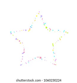 Sprinkles grainy. Sweet confetti on white chocolate glaze background. Cupcake, donuts, dessert, sugar, bakery background. Vector Illustration for holiday designs, party, birthday, wedding invitation.