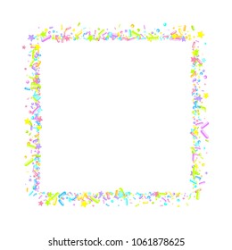 Sprinkles grainy. Sweet confetti on white chocolate glaze background. Cupcake, donuts, dessert, sugar, bakery background. Vector Illustration for holiday designs, party, birthday, wedding invitation.