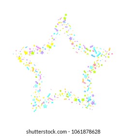 Sprinkles grainy. Sweet confetti on white chocolate glaze background. Cupcake, donuts, dessert, sugar, bakery background. Vector Illustration for holiday designs, party, birthday, wedding invitation.