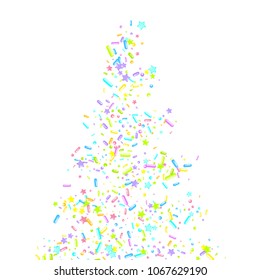 Sprinkles grainy. Sweet confetti on white chocolate glaze background. Cupcake, donuts, dessert, sugar, bakery background. Vector Illustration for holiday designs, party, birthday, wedding invitation.