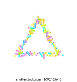 Sprinkles grainy. Sweet confetti on white chocolate glaze background. Cupcake, donuts, dessert, sugar, bakery background. Vector Illustration for holiday designs, party, birthday, wedding invitation.
