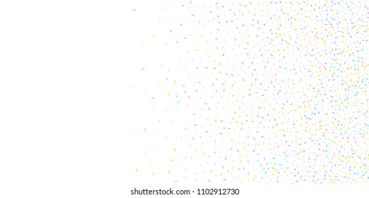 Sprinkles grainy. Sweet confetti on white chocolate glaze background. Cupcake, donuts, dessert, sugar, bakery background. Vector Illustration for holiday designs, party, birthday, wedding invitation.