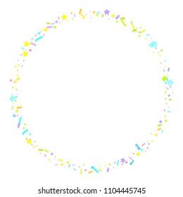 Sprinkles grainy. Sweet confetti on white chocolate glaze background. Cupcake, donuts, dessert, sugar, bakery background. Vector Illustration for holiday designs, party, birthday, wedding invitation.