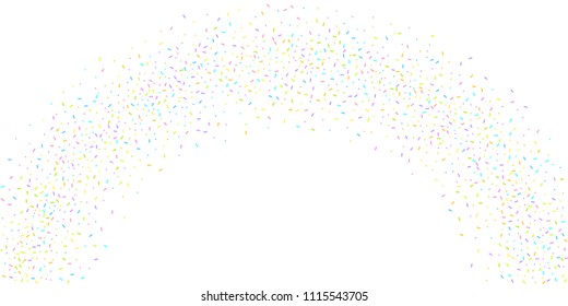 Sprinkles grainy. Sweet confetti on white chocolate glaze background. Cupcake, donuts, dessert, sugar, bakery background. Vector Illustration for holiday designs, party, birthday, wedding invitation.