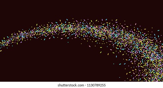 Sprinkles grainy. Sweet confetti on chocolate glaze background. Cupcake, donuts, dessert, sugar, bakery background. Vector Illustration for holiday designs, party, birthday, wedding invitation.