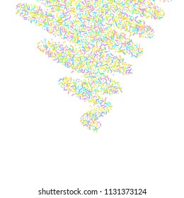 Sprinkles grainy. Sweet confetti on white chocolate glaze background. Cupcake, donuts, dessert, sugar, bakery background. Vector Illustration for holiday designs, party, birthday, wedding invitation.