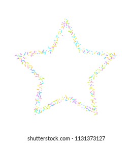 Sprinkles grainy. Sweet confetti on white chocolate glaze background. Cupcake, donuts, dessert, sugar, bakery background. Vector Illustration for holiday designs, party, birthday, wedding invitation.