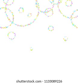 Sprinkles grainy. Sweet confetti on white chocolate glaze background. Cupcake, donuts, dessert, sugar, bakery background. Vector Illustration for holiday designs, party, birthday, wedding invitation.
