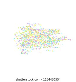 Sprinkles grainy. Sweet confetti on white chocolate glaze background. Cupcake, donuts, dessert, sugar, bakery background. Vector Illustration for holiday designs, party, birthday, wedding invitation.