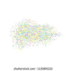 Sprinkles grainy. Sweet confetti on white chocolate glaze background. Cupcake, donuts, dessert, sugar, bakery background. Vector Illustration for holiday designs, party, birthday, wedding invitation.