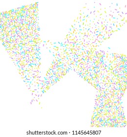 Sprinkles grainy. Sweet confetti on white chocolate glaze background. Cupcake, donuts, dessert, sugar, bakery background. Vector Illustration for holiday designs, party, birthday, wedding invitation.