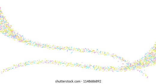 Sprinkles grainy. Sweet confetti on white chocolate glaze background. Cupcake, donuts, dessert, sugar, bakery background. Vector Illustration for holiday designs, party, birthday, wedding invitation.
