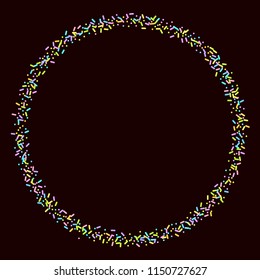 Sprinkles grainy. Sweet confetti on chocolate glaze background. Cupcake, donuts, dessert, sugar, bakery background. Vector Illustration for holiday designs, party, birthday, wedding invitation.