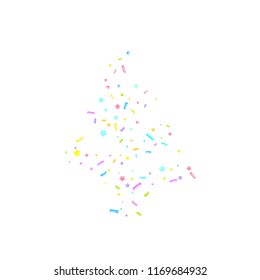 Sprinkles grainy. Sweet confetti on white chocolate glaze background. Cupcake, donuts, dessert, sugar, bakery background. Vector Illustration for holiday designs, party, birthday, wedding invitation.