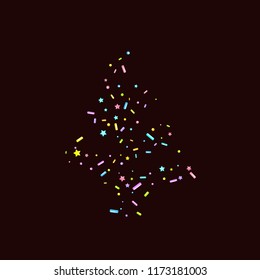 Sprinkles grainy. Sweet confetti on chocolate glaze background. Cupcake, donuts, dessert, sugar, bakery background. Vector Illustration for holiday designs, party, birthday, wedding invitation.