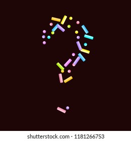 Sprinkles grainy. Sweet confetti on chocolate glaze background. Cupcake, donuts, dessert, sugar, bakery background. Vector Illustration for holiday designs, party, birthday, wedding invitation.