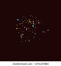 Sprinkles grainy. Sweet confetti on chocolate glaze background. Cupcake, donuts, dessert, sugar, bakery background. Vector Illustration for holiday designs, party, birthday, wedding invitation.