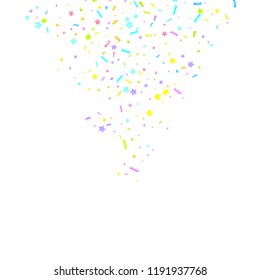 Sprinkles grainy. Sweet confetti on white chocolate glaze background. Cupcake, donuts, dessert, sugar, bakery background. Vector Illustration for holiday designs, party, birthday, wedding invitation.