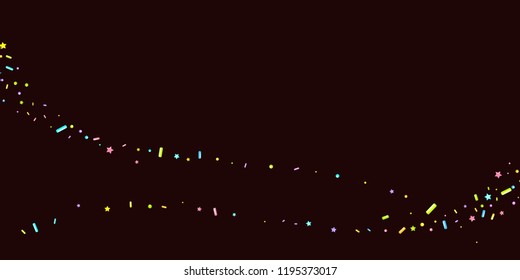 Sprinkles grainy. Sweet confetti on chocolate glaze background. Cupcake, donuts, dessert, sugar, bakery background. Vector Illustration for holiday designs, party, birthday, wedding invitation.