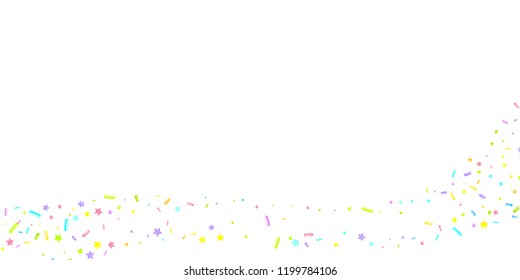 Sprinkles grainy. Sweet confetti on white chocolate glaze background. Cupcake, donuts, dessert, sugar, bakery background. Vector Illustration for holiday designs, party, birthday, wedding invitation.
