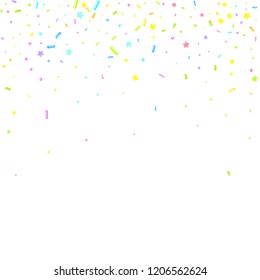 Sprinkles grainy. Sweet confetti on white chocolate glaze background. Cupcake, donuts, dessert, sugar, bakery background. Vector Illustration for holiday designs, party, birthday, wedding invitation.