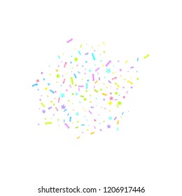 Sprinkles grainy. Sweet confetti on white chocolate glaze background. Cupcake, donuts, dessert, sugar, bakery background. Vector Illustration for holiday designs, party, birthday, wedding invitation.