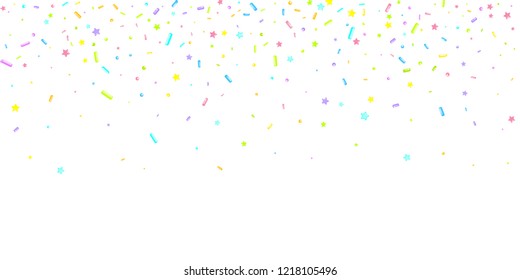 Sprinkles grainy. Sweet confetti on white chocolate glaze background. Cupcake, donuts, dessert, sugar, bakery background. Vector Illustration for holiday designs, party, birthday, wedding invitation.