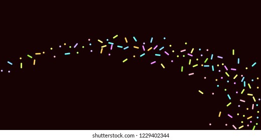 Sprinkles grainy. Sweet confetti on chocolate glaze background. Cupcake, donuts, dessert, sugar, bakery background. Vector Illustration for holiday designs, party, birthday, wedding invitation.