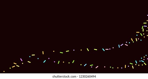 Sprinkles grainy. Sweet confetti on chocolate glaze background. Cupcake, donuts, dessert, sugar, bakery background. Vector Illustration for holiday designs, party, birthday, wedding invitation.