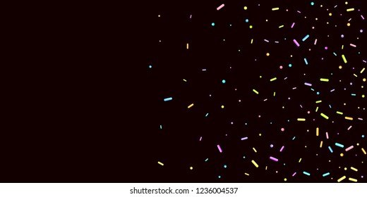 Sprinkles grainy. Sweet confetti on chocolate glaze background. Cupcake, donuts, dessert, sugar, bakery background. Vector Illustration sprinkles grainy holiday, party, birthday,  invitation.
