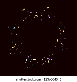 Sprinkles grainy. Sweet confetti on chocolate glaze background. Cupcake, donuts, dessert, sugar, bakery background. Vector Illustration sprinkles grainy holiday, party, birthday,  invitation.